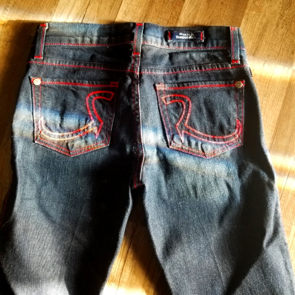 Rock & Republic Bootcut Jeans w/ Pink Stitching